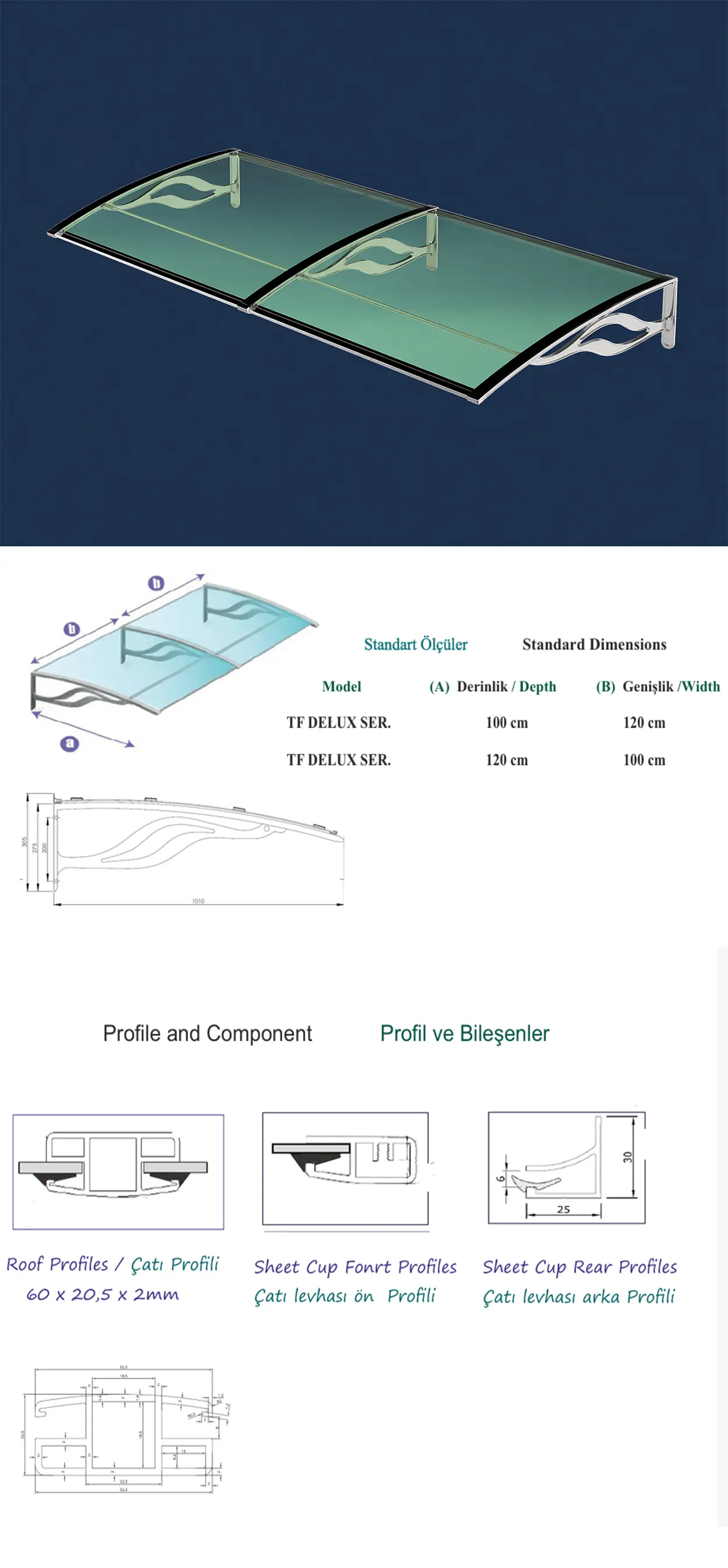 Delux Series Modular Canopy technical drawing and catalogue visual